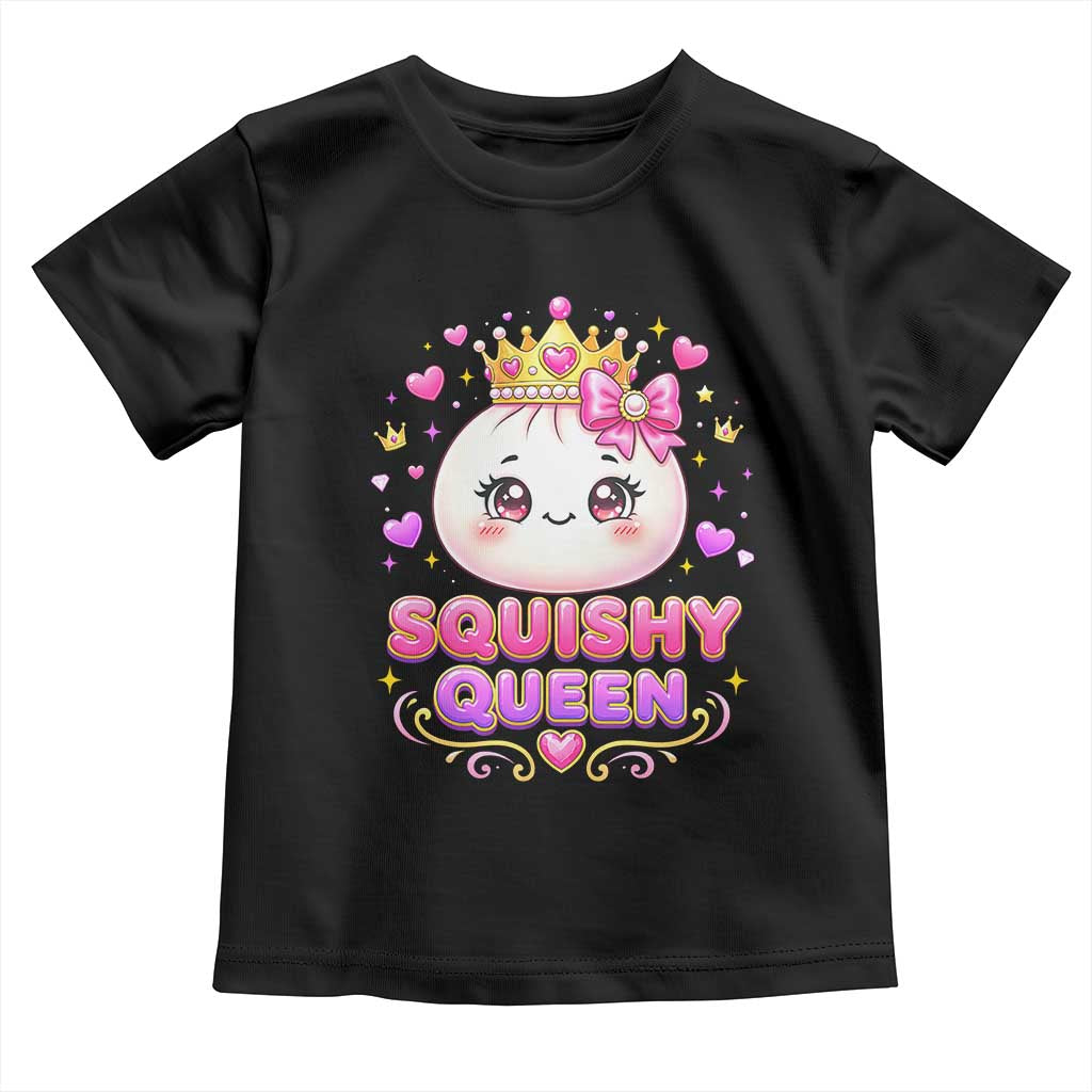 Squishy Queen Kawaii Glitter Dumpling Graphic Toddler T Shirt Cute Tiara Crown and Pink Bow TS02 Black Print Your Wear