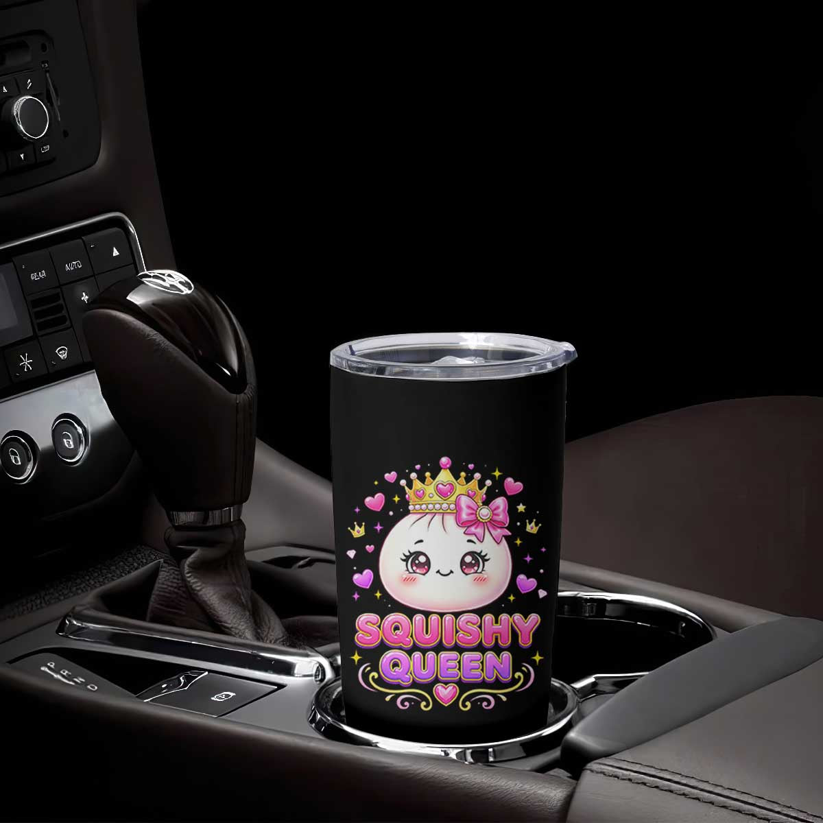 Squishy Queen Kawaii Glitter Dumpling Graphic Tumbler Cup Cute Tiara Crown and Pink Bow