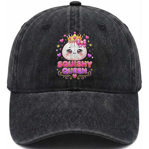 Squishy Queen Kawaii Glitter Dumpling Graphic Washed Cotton Baseball Cap Cute Tiara Crown and Pink Bow
