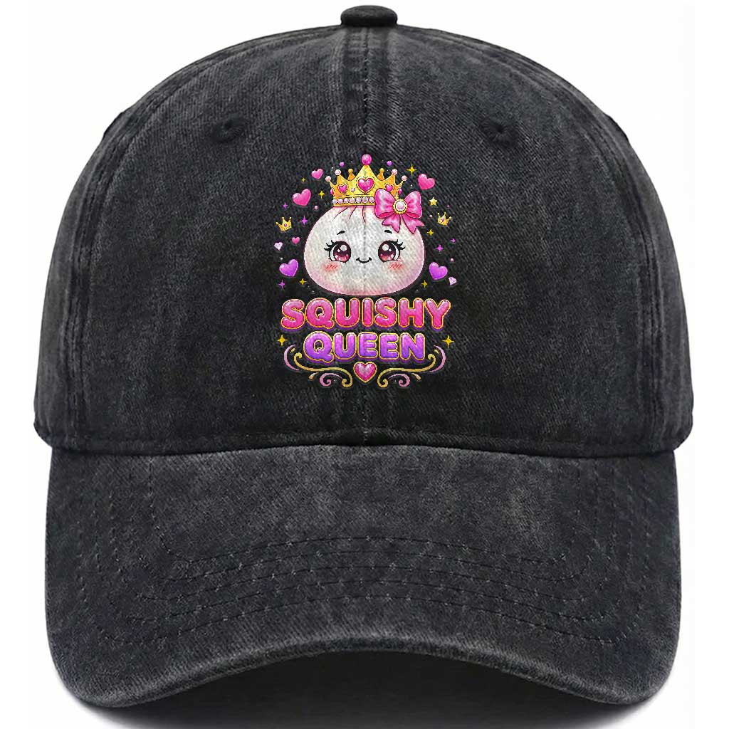 Squishy Queen Kawaii Glitter Dumpling Graphic Washed Cotton Baseball Cap Cute Tiara Crown and Pink Bow TS02 Print Your Wear