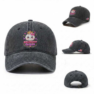 Squishy Queen Kawaii Glitter Dumpling Graphic Washed Cotton Baseball Cap Cute Tiara Crown and Pink Bow