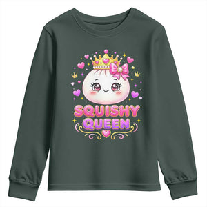 Squishy Queen Kawaii Glitter Dumpling Graphic Youth Sweatshirt Cute Tiara Crown and Pink Bow