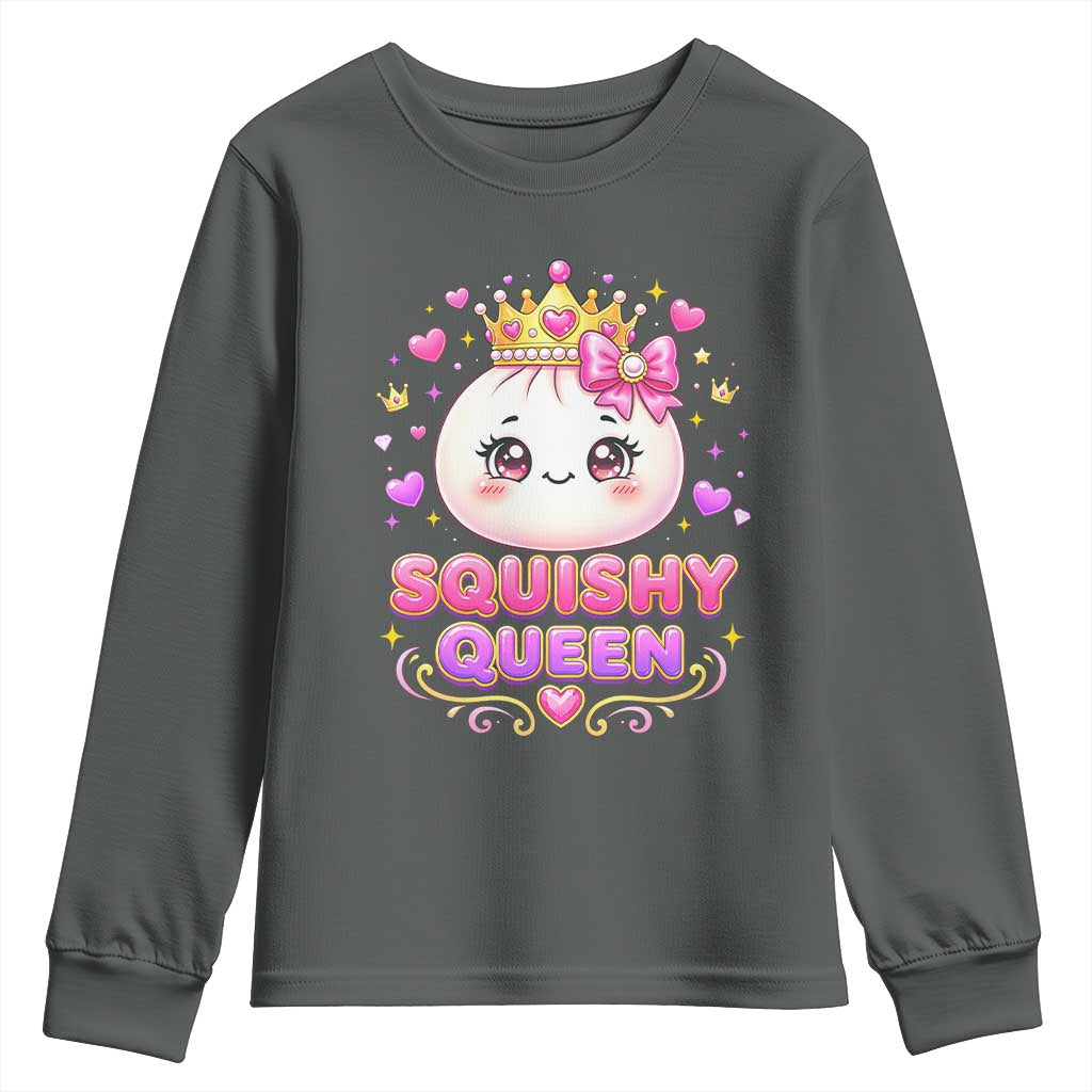 Squishy Queen Kawaii Glitter Dumpling Graphic Youth Sweatshirt Cute Tiara Crown and Pink Bow