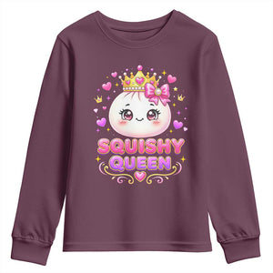 Squishy Queen Kawaii Glitter Dumpling Graphic Youth Sweatshirt Cute Tiara Crown and Pink Bow