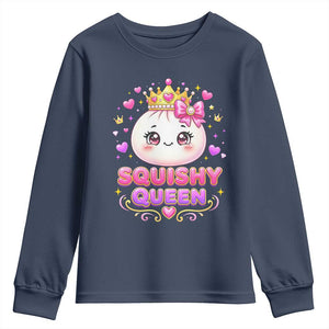 Squishy Queen Kawaii Glitter Dumpling Graphic Youth Sweatshirt Cute Tiara Crown and Pink Bow