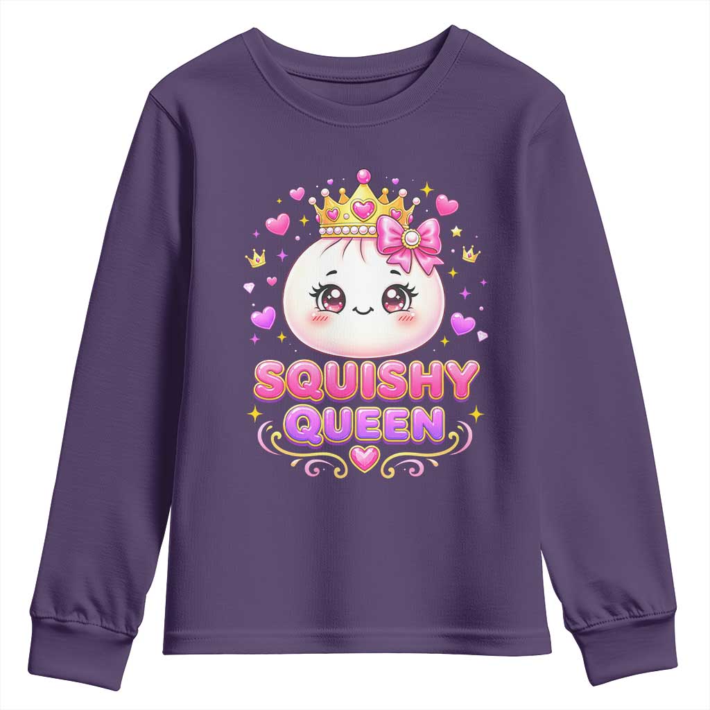 Squishy Queen Kawaii Glitter Dumpling Graphic Youth Sweatshirt Cute Tiara Crown and Pink Bow