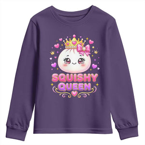 Squishy Queen Kawaii Glitter Dumpling Graphic Youth Sweatshirt Cute Tiara Crown and Pink Bow