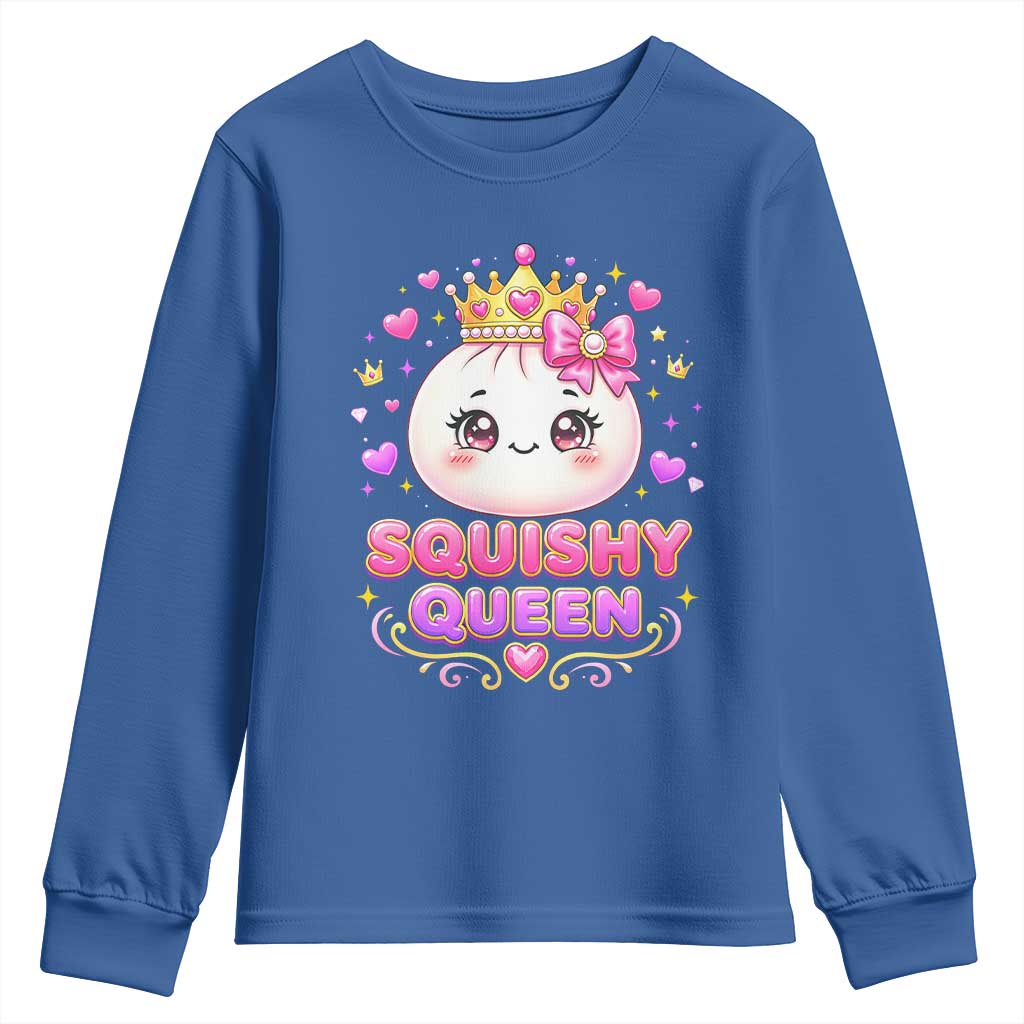 Squishy Queen Kawaii Glitter Dumpling Graphic Youth Sweatshirt Cute Tiara Crown and Pink Bow