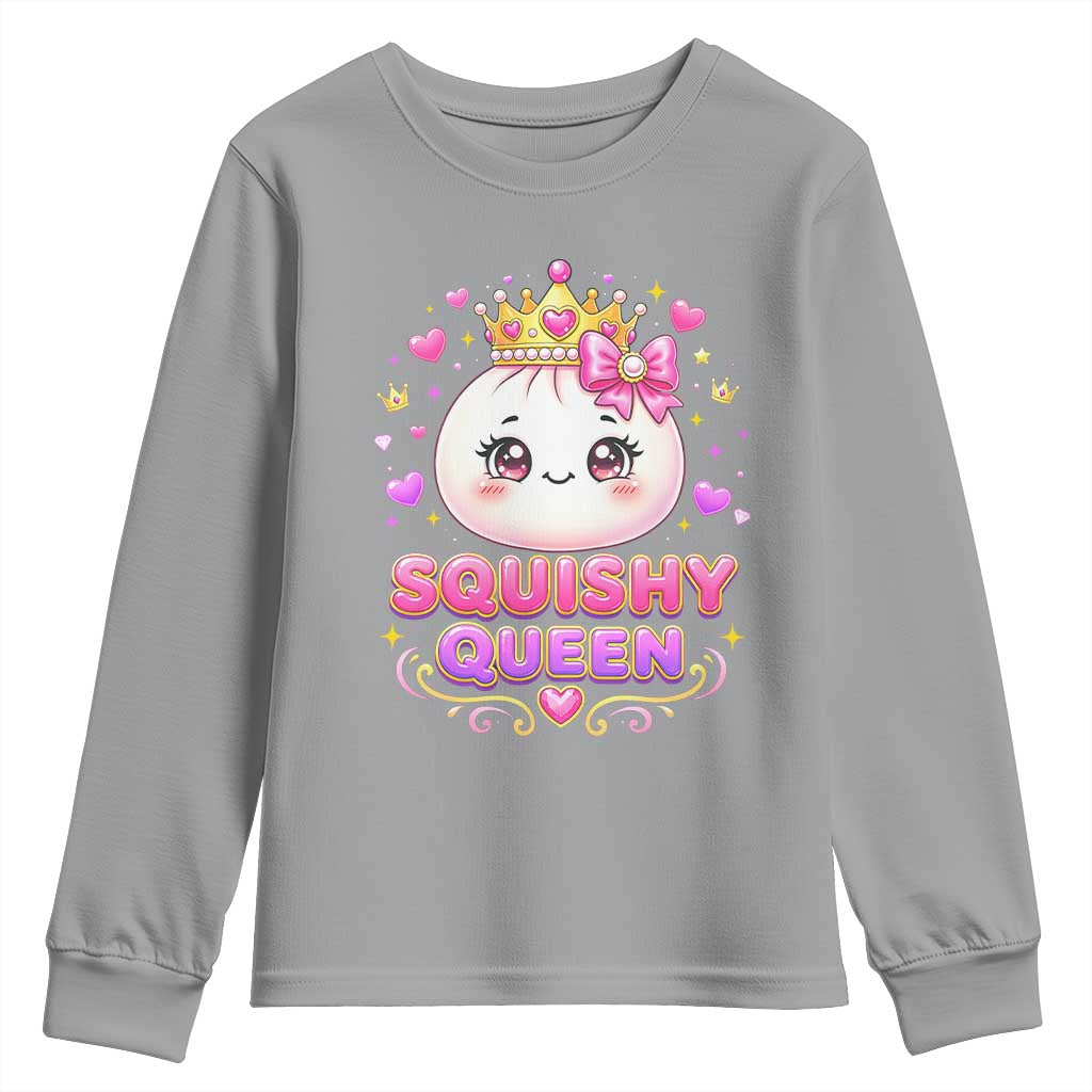 Squishy Queen Kawaii Glitter Dumpling Graphic Youth Sweatshirt Cute Tiara Crown and Pink Bow
