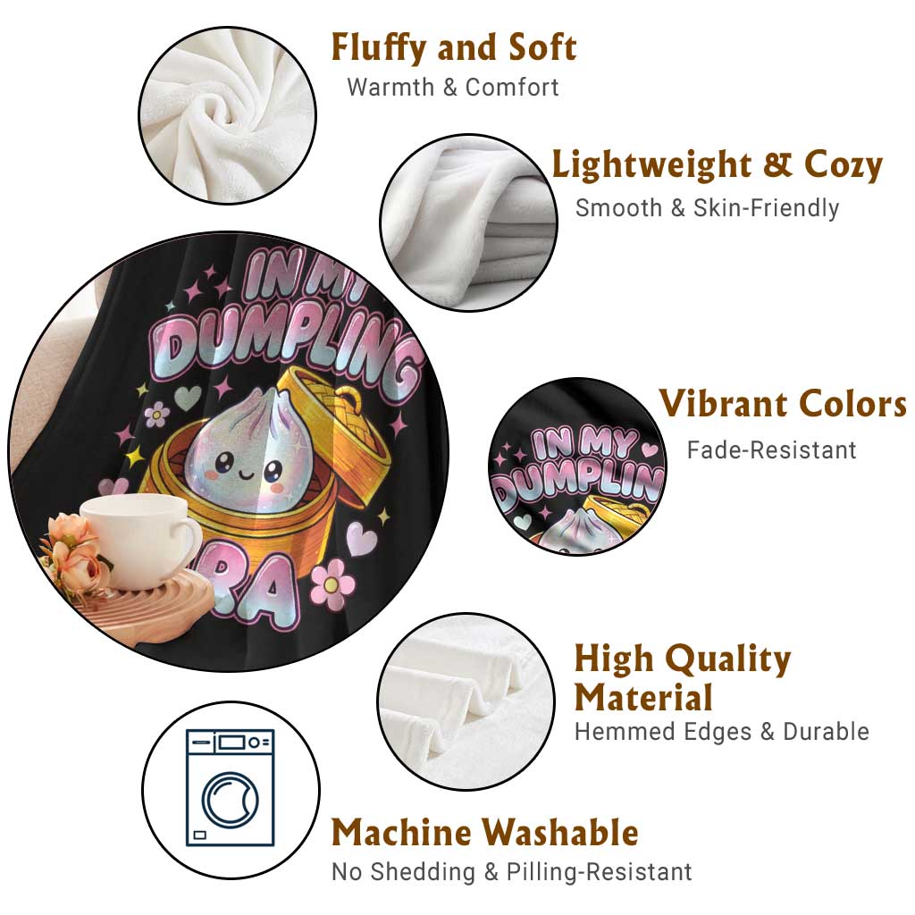 In My Dumpling Era Kawaii Pastel Graphic Throw Blanket Retro Groovy Glitter Bao Steamer Basket