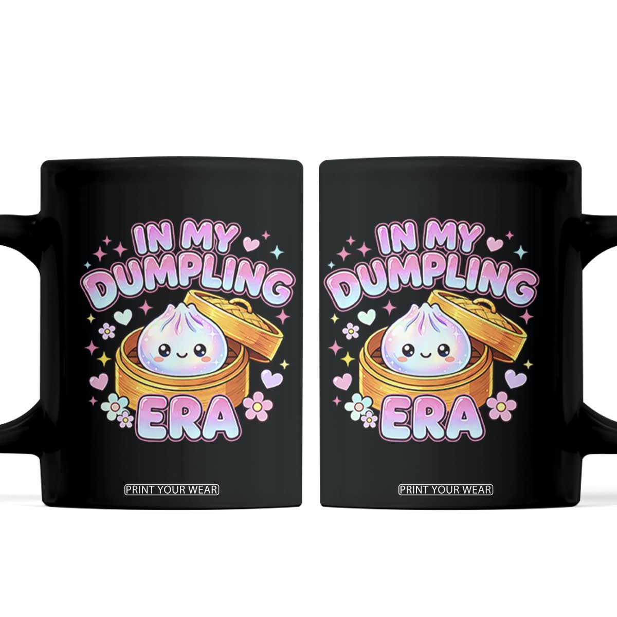 In My Dumpling Era Kawaii Pastel Graphic Coffee Mug Retro Groovy Glitter Bao Steamer Basket