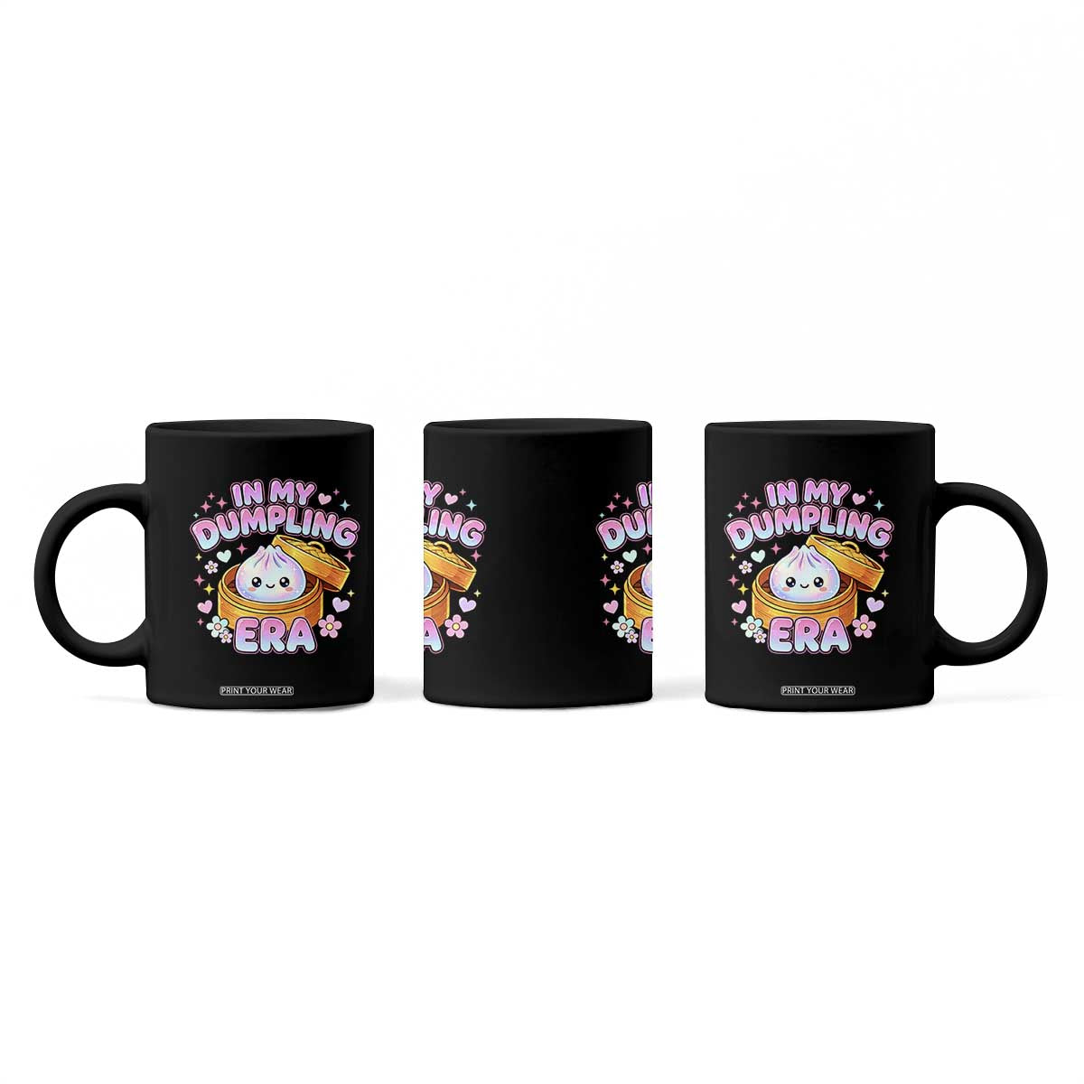 In My Dumpling Era Kawaii Pastel Graphic Coffee Mug Retro Groovy Glitter Bao Steamer Basket