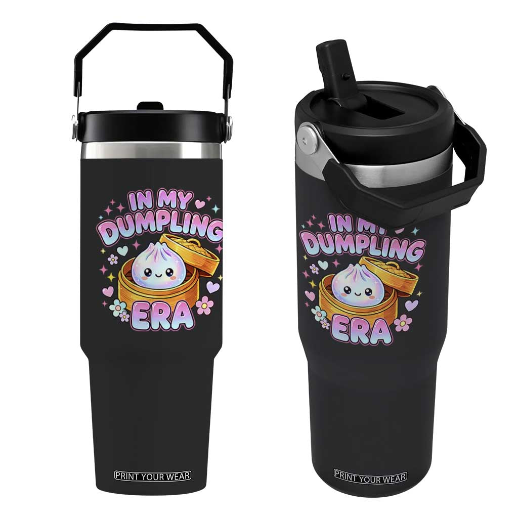 In My Dumpling Era Kawaii Pastel Graphic Flip Straw Tumbler Retro Groovy Glitter Bao Steamer Basket
