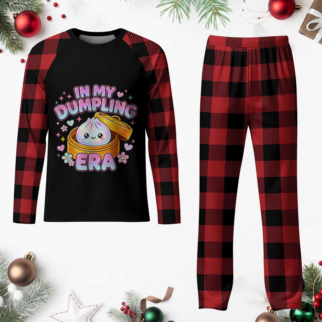 In My Dumpling Era Kawaii Pastel Graphic Plaid Pajama Set Retro Groovy Glitter Bao Steamer Basket