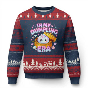 In My Dumpling Era Kawaii Pastel Graphic Ugly Christmas Sweater Retro Groovy Glitter Bao Steamer Basket