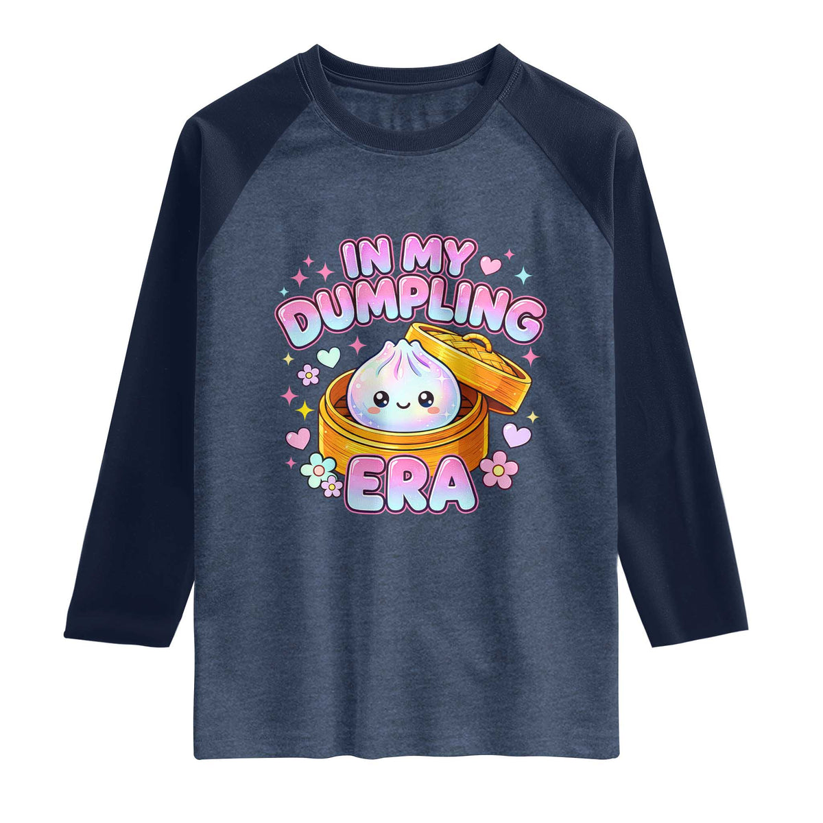In My Dumpling Era Kawaii Pastel Graphic Raglan Shirt Retro Groovy Glitter Bao Steamer Basket