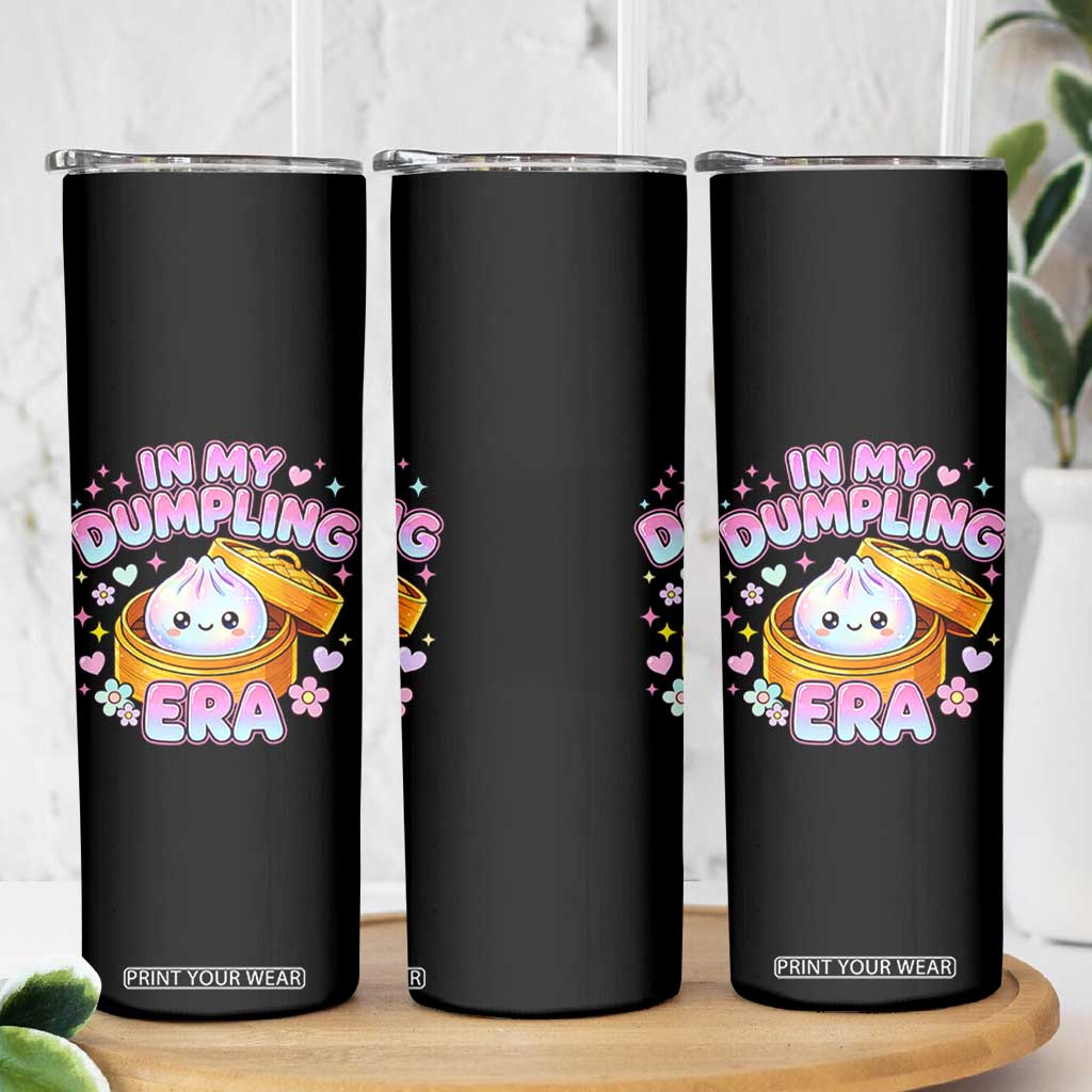 In My Dumpling Era Kawaii Pastel Graphic Skinny Tumbler Retro Groovy Glitter Bao Steamer Basket