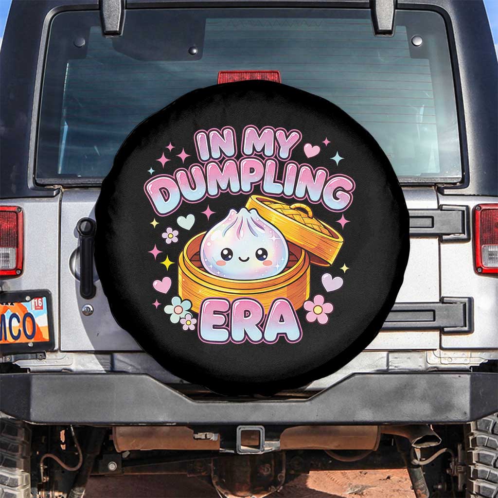In My Dumpling Era Kawaii Pastel Graphic Spare Tire Cover Retro Groovy Glitter Bao Steamer Basket TS02 No hole Black Print Your Wear