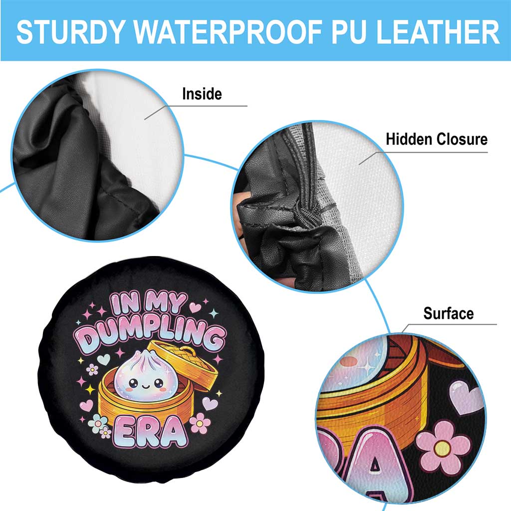 In My Dumpling Era Kawaii Pastel Graphic Spare Tire Cover Retro Groovy Glitter Bao Steamer Basket