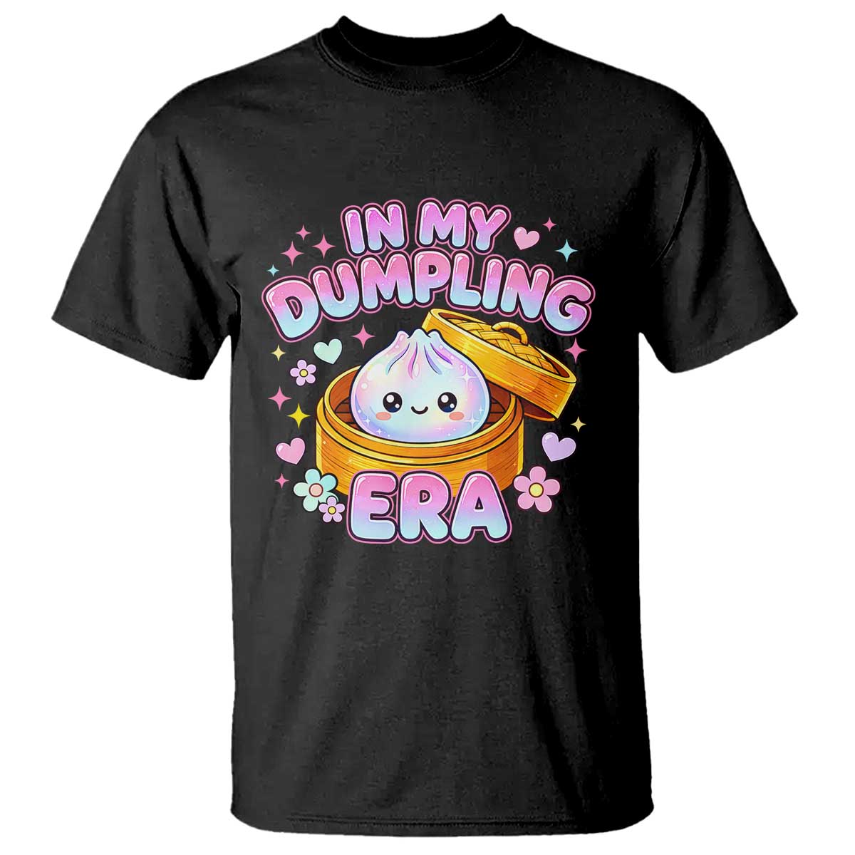 In My Dumpling Era Kawaii Pastel Graphic T Shirt Retro Groovy Glitter Bao Steamer Basket