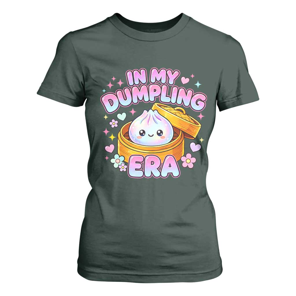 In My Dumpling Era Kawaii Pastel Graphic T Shirt For Women Retro Groovy Glitter Bao Steamer Basket