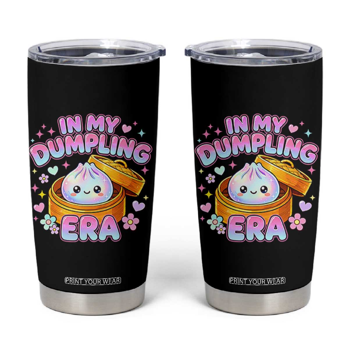 In My Dumpling Era Kawaii Pastel Graphic Tumbler Cup Retro Groovy Glitter Bao Steamer Basket TS02 Black Print Your Wear