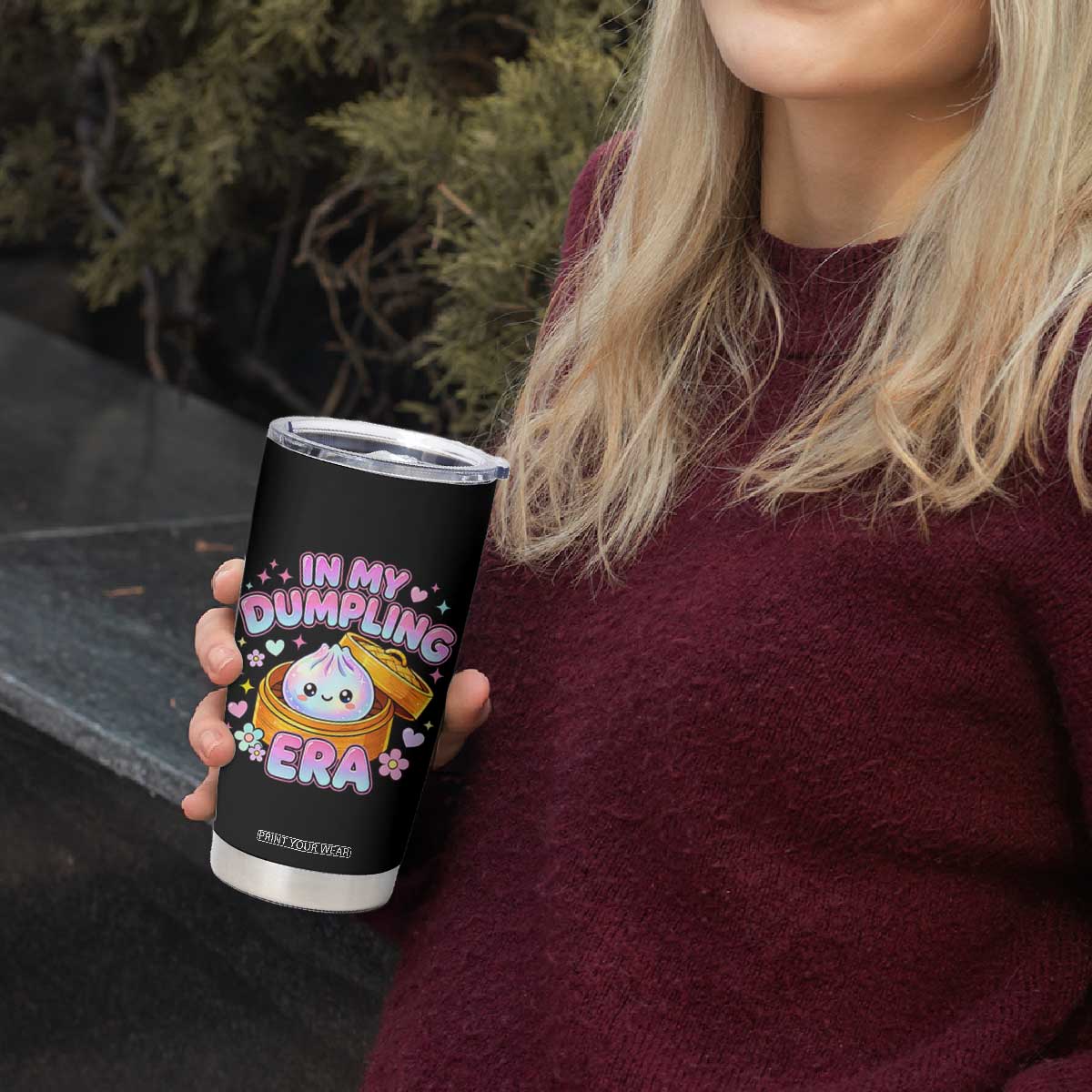 In My Dumpling Era Kawaii Pastel Graphic Tumbler Cup Retro Groovy Glitter Bao Steamer Basket