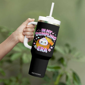 In My Dumpling Era Kawaii Pastel Graphic Tumbler With Handle Retro Groovy Glitter Bao Steamer Basket