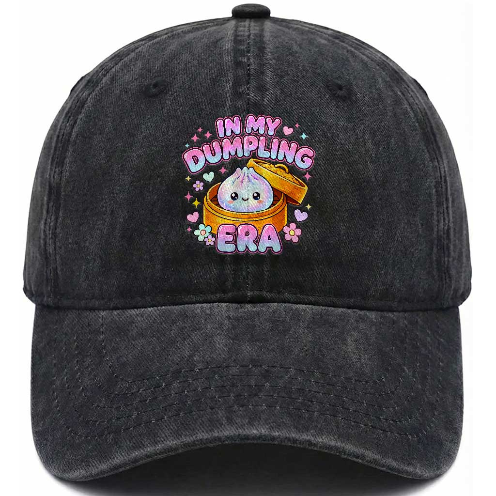 In My Dumpling Era Kawaii Pastel Graphic Washed Cotton Baseball Cap Retro Groovy Glitter Bao Steamer Basket TS02 Print Your Wear