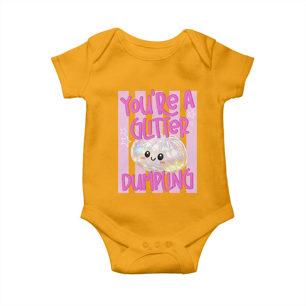 You Are A Glitter Dumpling Cute Preppy Pastel Graphic Baby Onesie Kawaii Pastel Pink Striped Food Quote