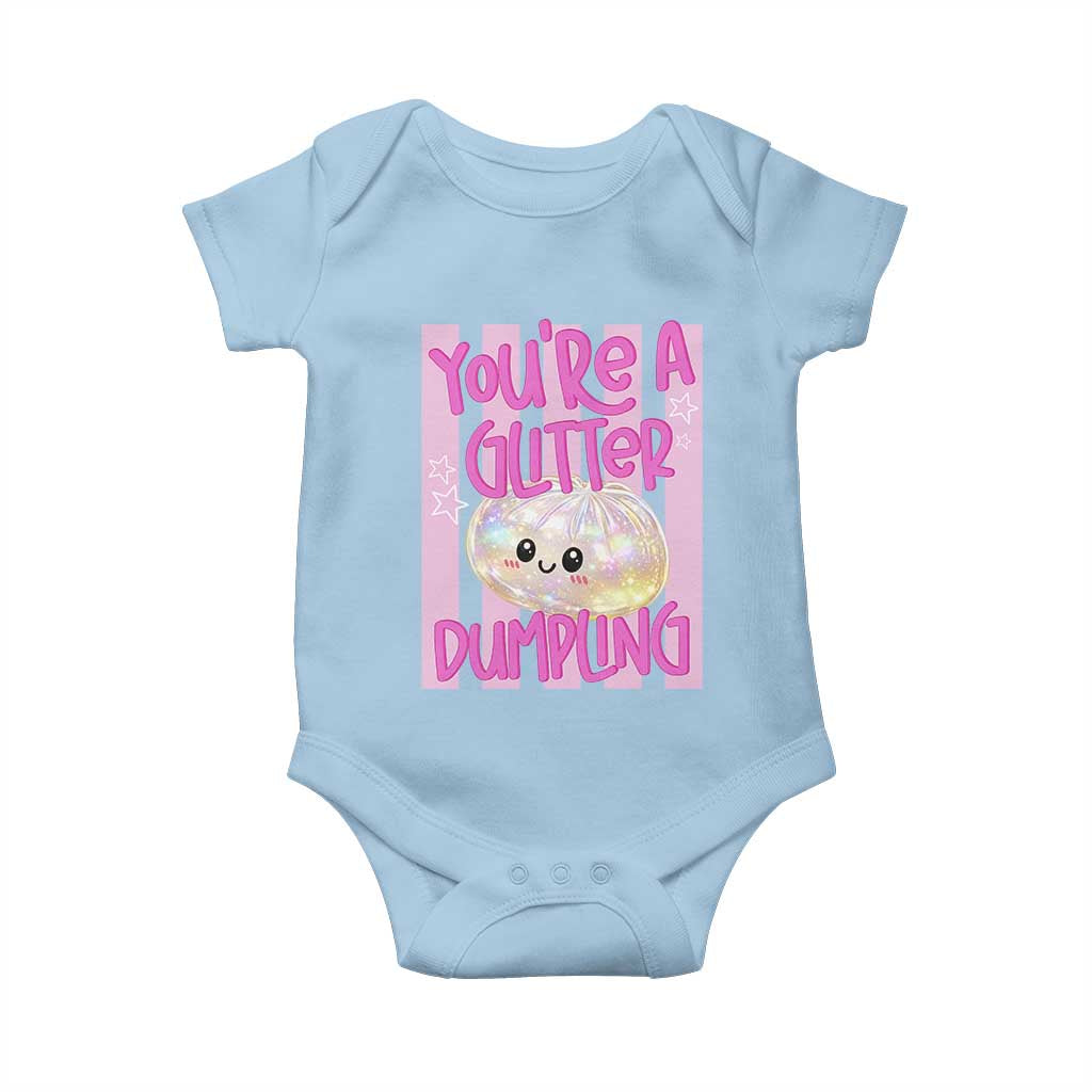 You Are A Glitter Dumpling Cute Preppy Pastel Graphic Baby Onesie Kawaii Pastel Pink Striped Food Quote