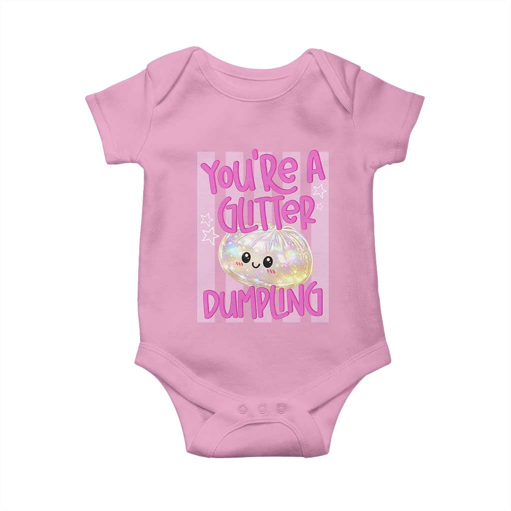 You Are A Glitter Dumpling Cute Preppy Pastel Graphic Baby Onesie Kawaii Pastel Pink Striped Food Quote