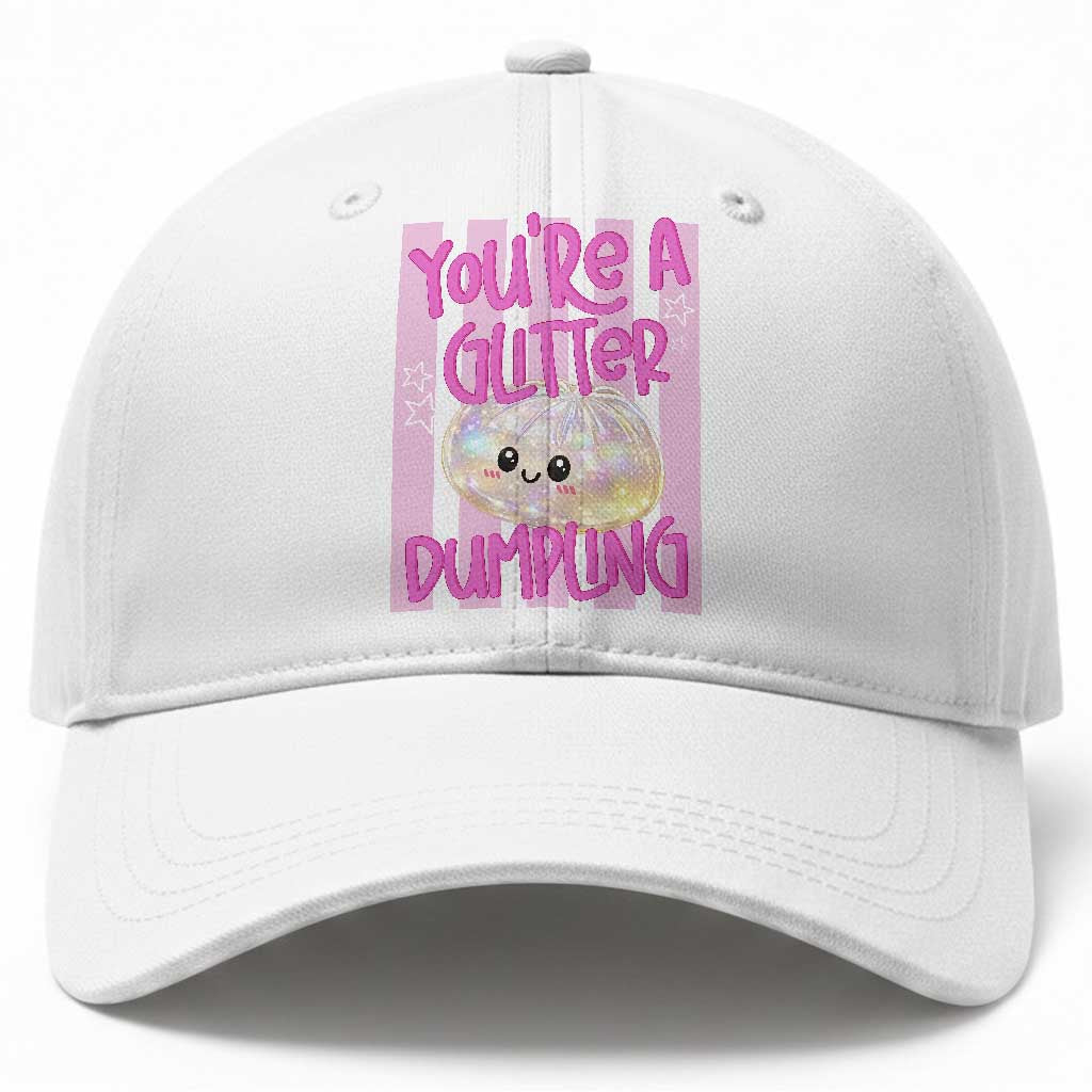 You Are A Glitter Dumpling Cute Preppy Pastel Graphic Baseball Cap Kawaii Pastel Pink Striped Food Quote