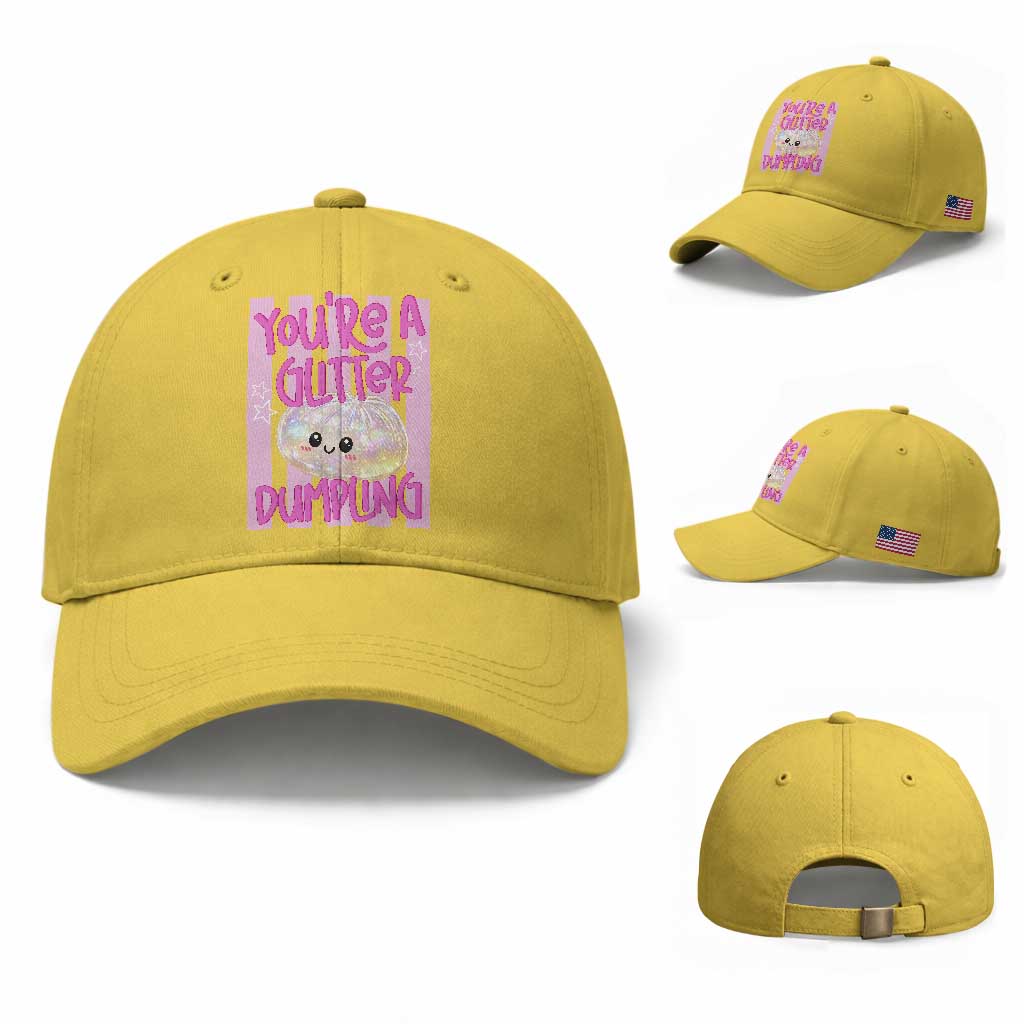You Are A Glitter Dumpling Cute Preppy Pastel Graphic Baseball Cap Kawaii Pastel Pink Striped Food Quote