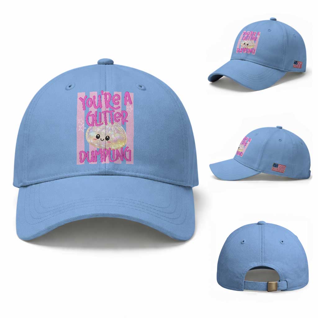 You Are A Glitter Dumpling Cute Preppy Pastel Graphic Baseball Cap Kawaii Pastel Pink Striped Food Quote