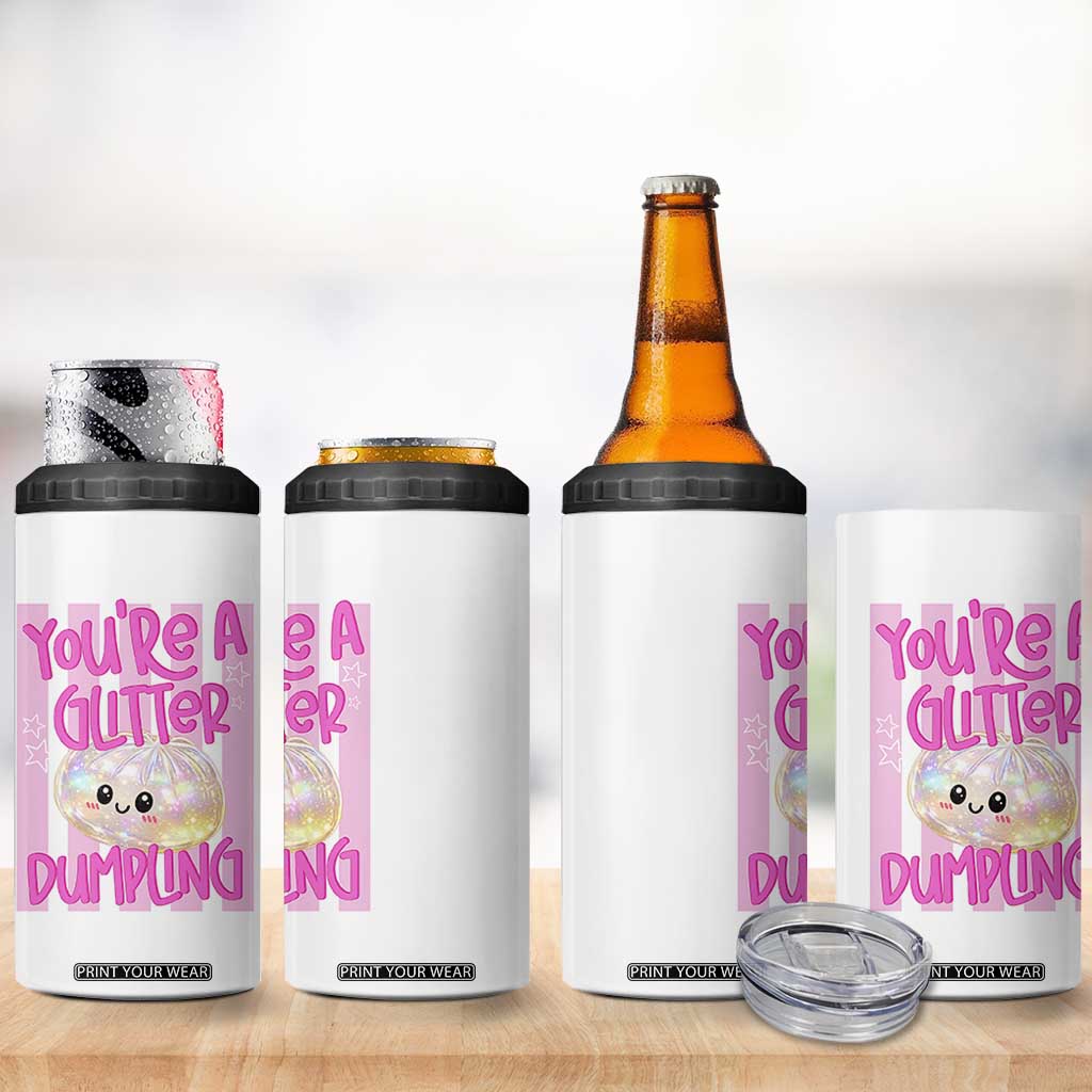 You Are A Glitter Dumpling Cute Preppy Pastel Graphic 4 in 1 Can Cooler Tumbler Kawaii Pastel Pink Striped Food Quote