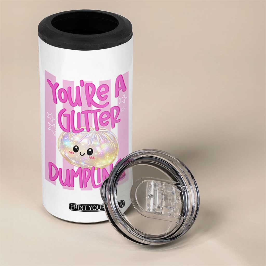 You Are A Glitter Dumpling Cute Preppy Pastel Graphic 4 in 1 Can Cooler Tumbler Kawaii Pastel Pink Striped Food Quote