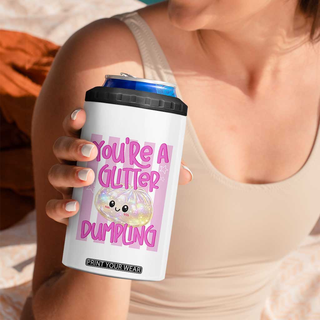 You Are A Glitter Dumpling Cute Preppy Pastel Graphic 4 in 1 Can Cooler Tumbler Kawaii Pastel Pink Striped Food Quote