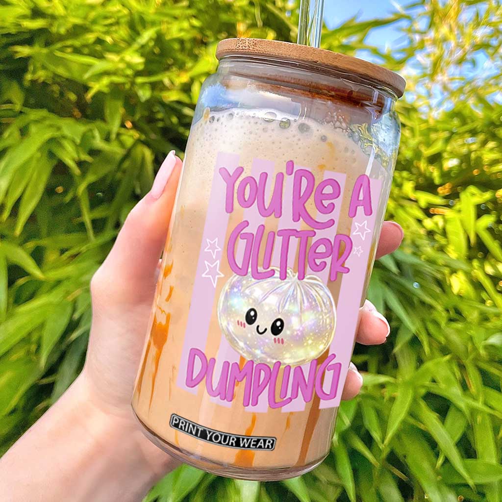 You Are A Glitter Dumpling Cute Preppy Pastel Graphic Glass Can Kawaii Pastel Pink Striped Food Quote