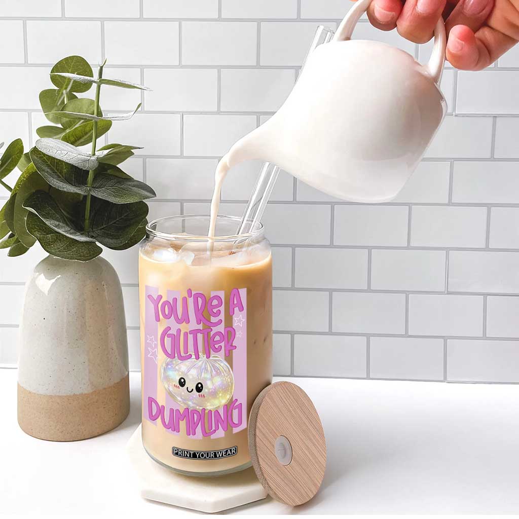 You Are A Glitter Dumpling Cute Preppy Pastel Graphic Glass Can Kawaii Pastel Pink Striped Food Quote