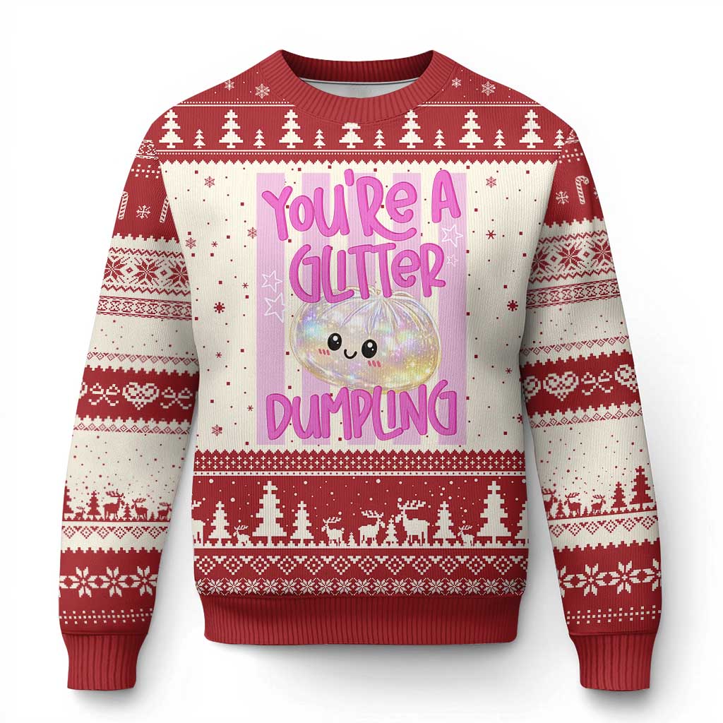 You Are A Glitter Dumpling Cute Preppy Pastel Graphic Ugly Christmas Sweater Kawaii Pastel Pink Striped Food Quote