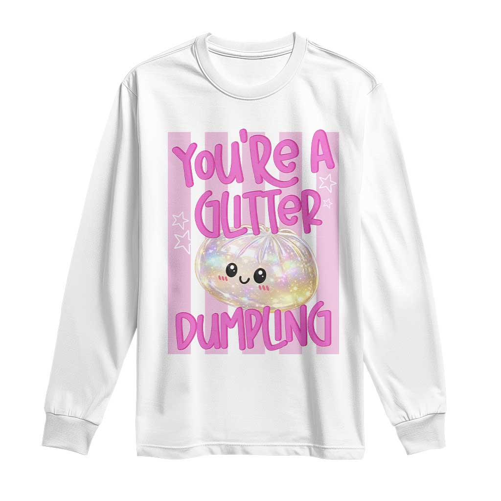 You Are A Glitter Dumpling Cute Preppy Pastel Graphic Long Sleeve Shirt Kawaii Pastel Pink Striped Food Quote