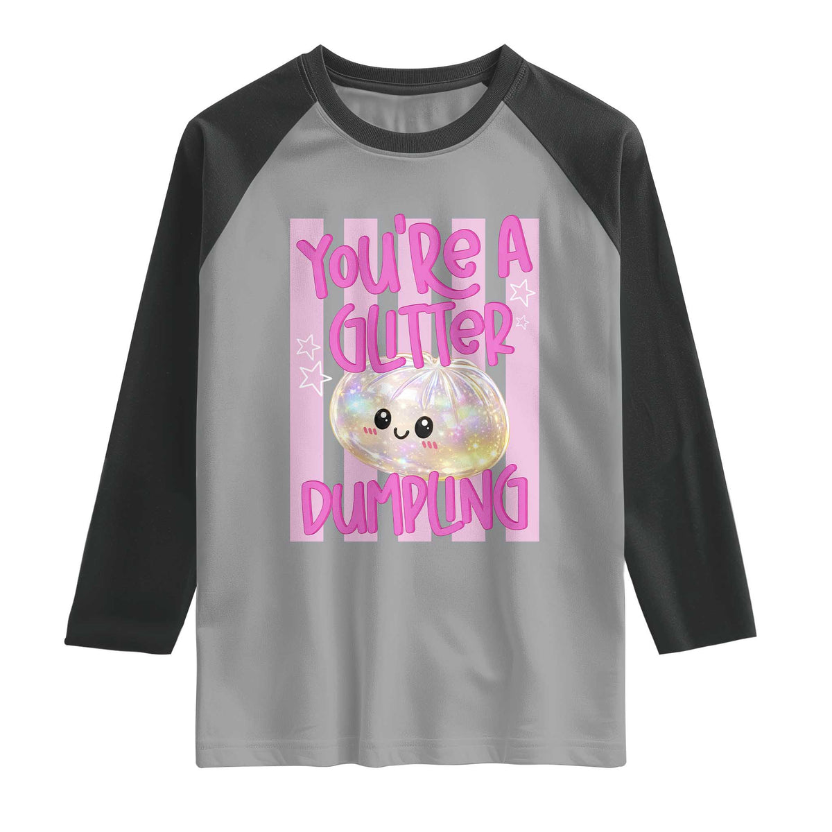 You Are A Glitter Dumpling Cute Preppy Pastel Graphic Raglan Shirt Kawaii Pastel Pink Striped Food Quote