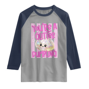 You Are A Glitter Dumpling Cute Preppy Pastel Graphic Raglan Shirt Kawaii Pastel Pink Striped Food Quote