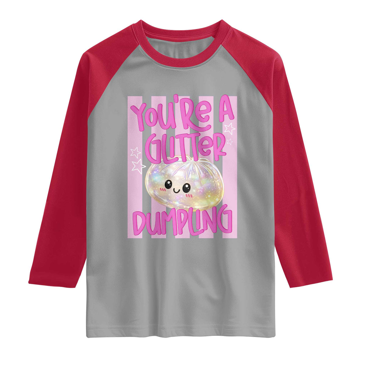 You Are A Glitter Dumpling Cute Preppy Pastel Graphic Raglan Shirt Kawaii Pastel Pink Striped Food Quote