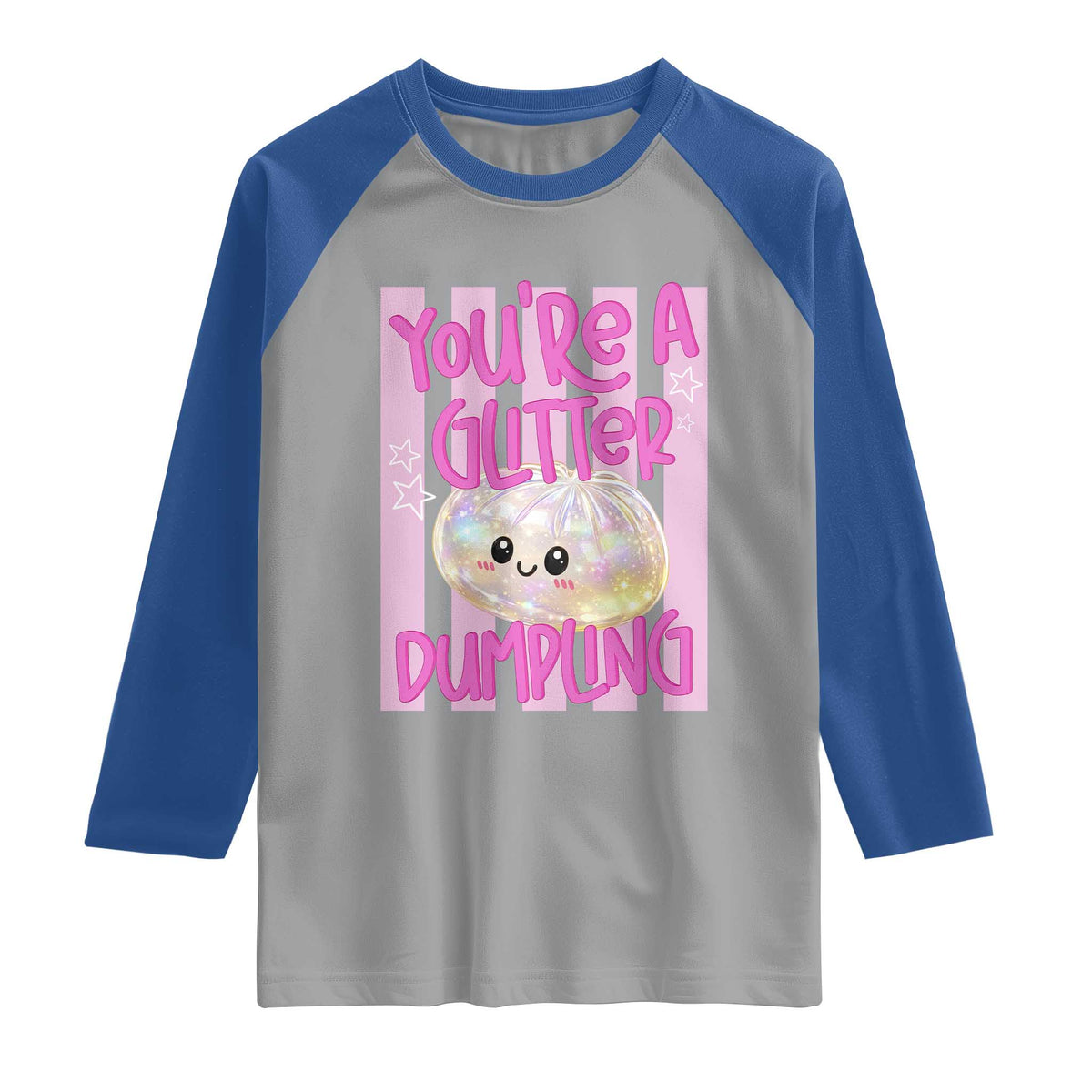 You Are A Glitter Dumpling Cute Preppy Pastel Graphic Raglan Shirt Kawaii Pastel Pink Striped Food Quote