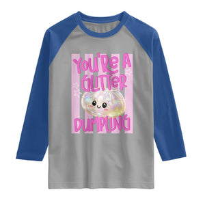 You Are A Glitter Dumpling Cute Preppy Pastel Graphic Raglan Shirt Kawaii Pastel Pink Striped Food Quote