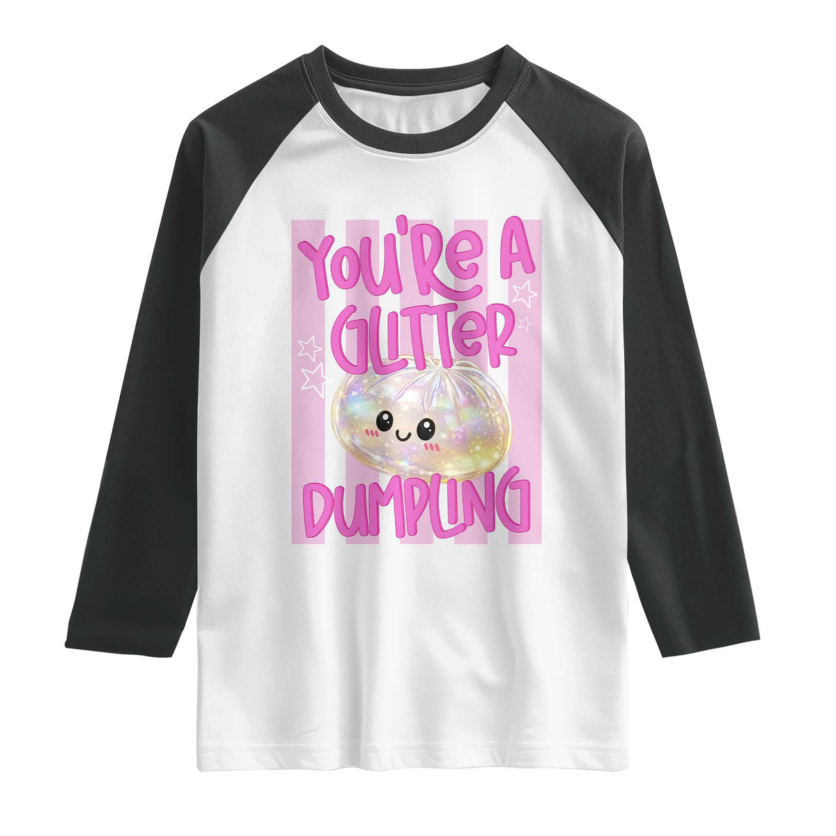 You Are A Glitter Dumpling Cute Preppy Pastel Graphic Raglan Shirt Kawaii Pastel Pink Striped Food Quote