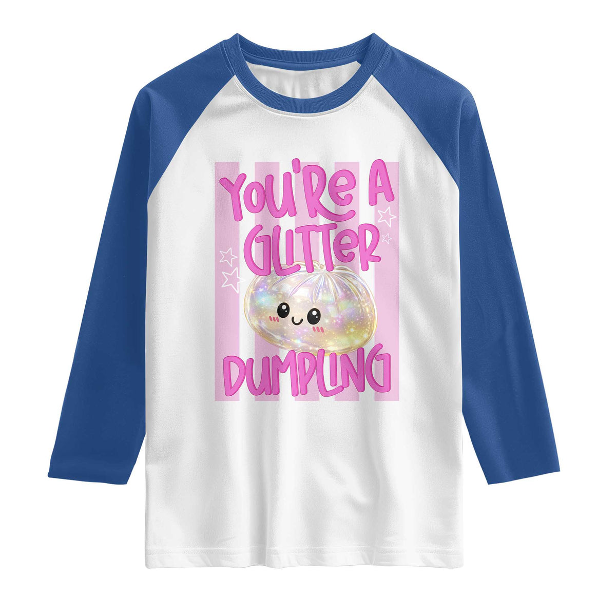 You Are A Glitter Dumpling Cute Preppy Pastel Graphic Raglan Shirt Kawaii Pastel Pink Striped Food Quote