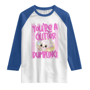 You Are A Glitter Dumpling Cute Preppy Pastel Graphic Raglan Shirt Kawaii Pastel Pink Striped Food Quote